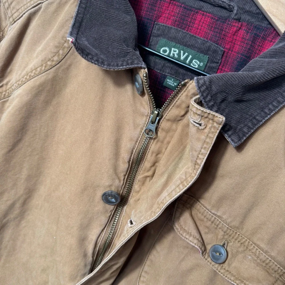 Vintage Orvis Chore Barn Utility Jacket‎ Corduroy Collar Flannel Lining Mens L